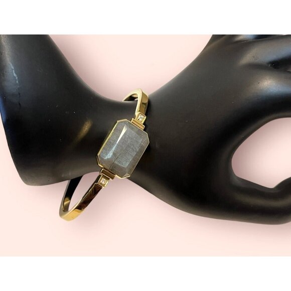 Ringly ~ RARE Luxury Bracelet Labradorite And CZ Stones Gold Tone - Picture 6 of 6